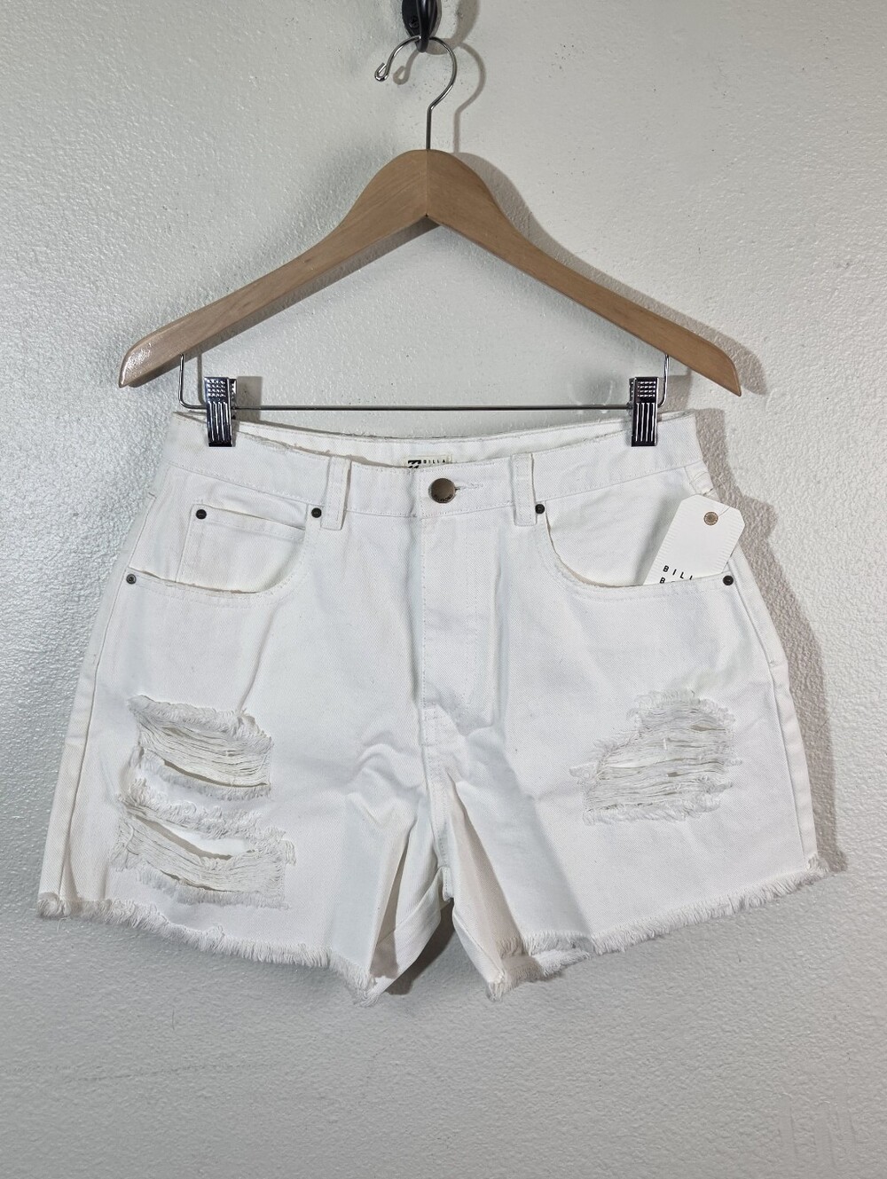 NWT Billabong How Bout That Shorts 29 White High Rise Distressed Frayed Surfer
